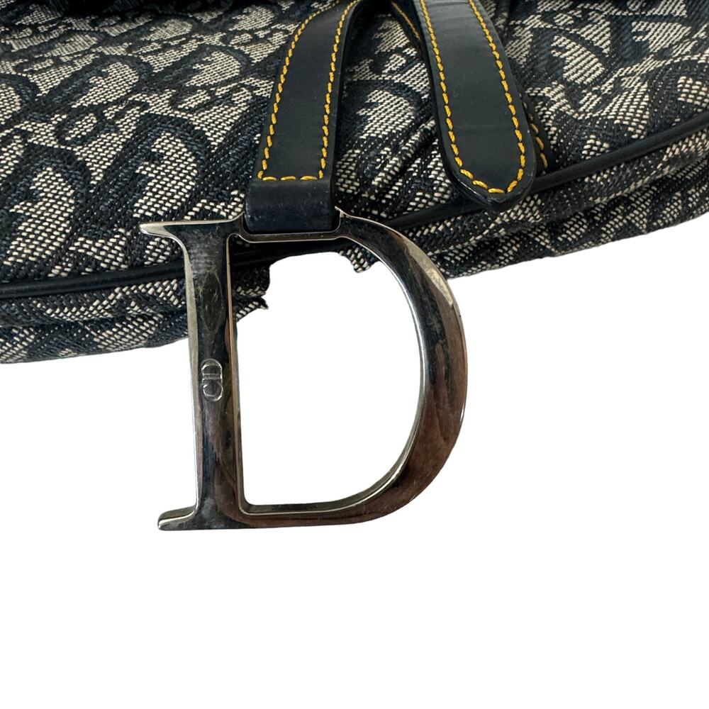 Christian Dior Saddle Bag Vintage Trotter Blue Diorissimo Shoulder Purse Oblique - Picture 15 of 15